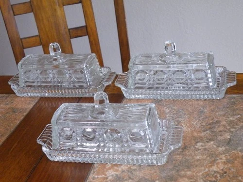 3 - Vintage Federal Glass Windsor Butter Dish With Lids - FREE SHIP