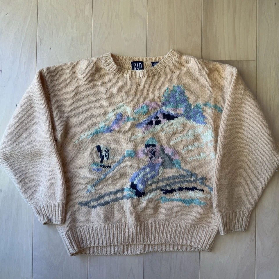 Suéter Vintage Gap Para Mujer Mediano Multicolor Lana Shetland Pullover Años 90 Esquí Arte Foto 2 de 4