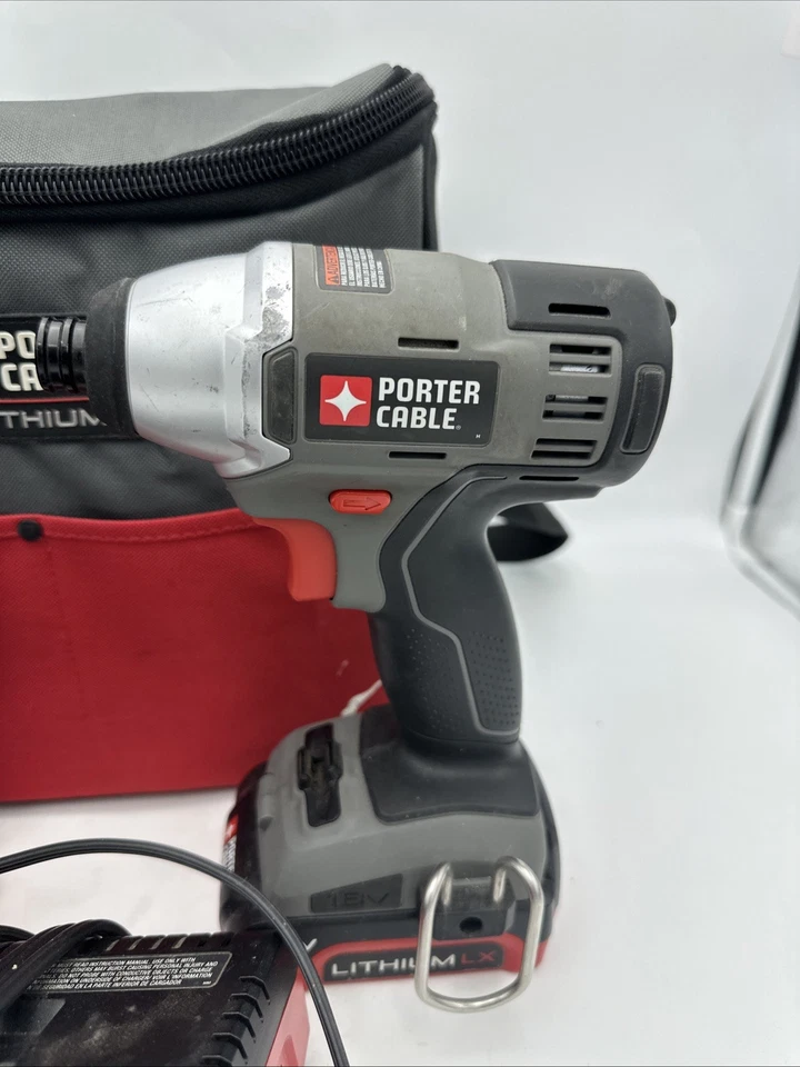 Porter Cable  PCL180ID 18v Impact PCL180CD Driver Drill W Batteries, Charger Bag - Image 3 of 4