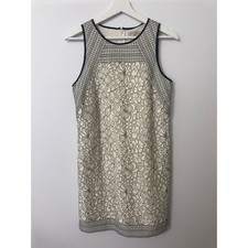 LOFT Floral Lace Shift Dress Womens 4 Ivory Black Sleeveless Cocktail Wedding