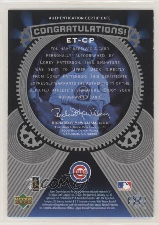 2004 Upper Deck Etchings Etched in Time Auto /375 Corey Patterson #ET-CP Auto - Image 2 of 2