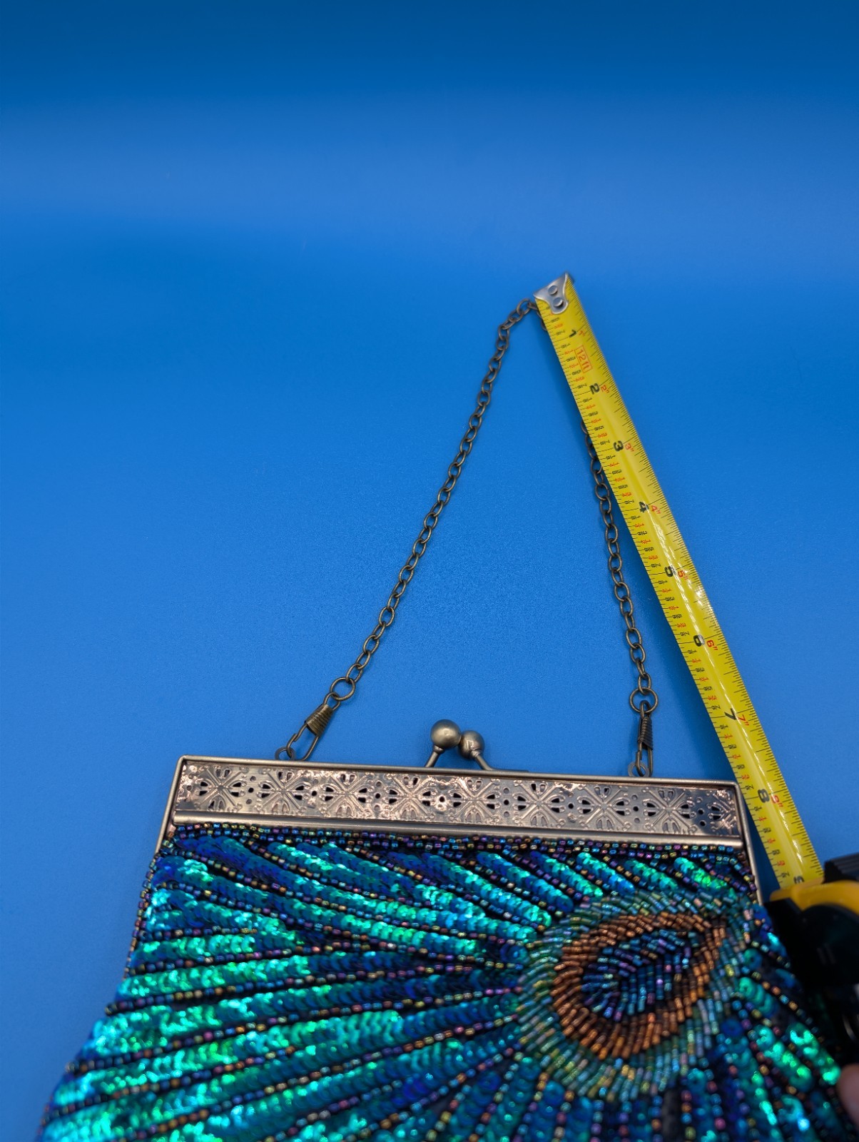 Peacock Feather Pattern Bead & Sequen Evening Bag… - image 8