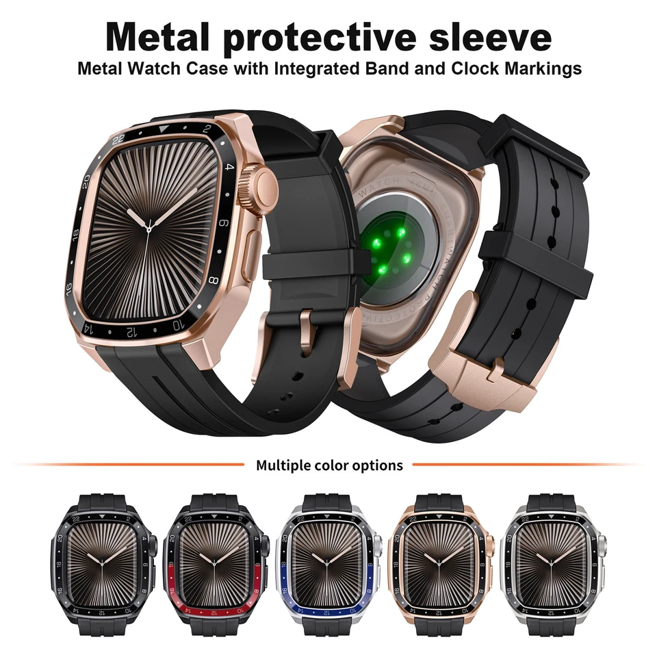 Esfera metálica marco mod kit estuche correa de silicona para Apple Watch 10 46 mm cubierta correa Foto 4 de 4