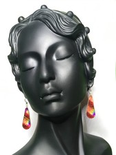 VTG .925 Sterling Silver Rainbow Multi Color Dichroic Art Glass Dangle Earrings