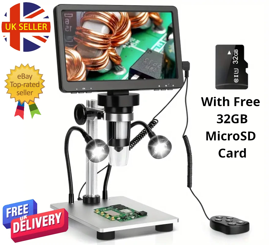 Microscopio Digital DM9 7" LCD 1200X 1080P Lupa Moneda PC Plug&Play + 32GB SD