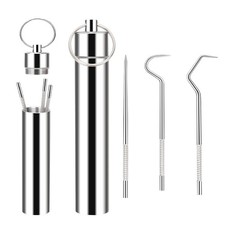 3 Pieces 2 Set Metal Toothpicks Kit, Reusable Portable Stainless Steel Keyc...