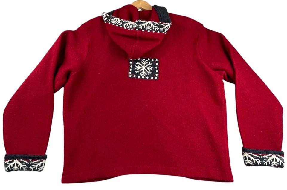 Sudadera con Capucha Woolrich De Colección Para Mujer XL Roja Lana Copo de Nieve Nórdica Cremallera Suéter Chaqueta Foto 2 de 4