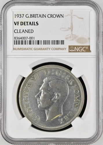 1937 Great Britain Silver 1 Crown NGC VF Details (Cleaned) George VI Coronation