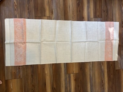 Linen Table Runner White Coral/Pink 17 x49  Cottagecore Farmhouse 