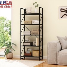 5 Tier Bookshelf Storage Organizer Metal Wood Rack Durable Stylish Home Office