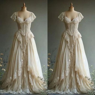 a line wedding dress ebay Vintage A-Line Dresses Boat Neck Short Sleeve Lace Ruffled Bridal Gowns Strapless Floral Appliqué Dress Loomaby Elegant Light Blue Color:Pale Yellow