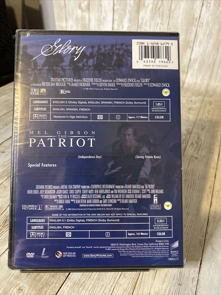 GLORY & THE PATRIOT Double Feature (DVD, 2000, Widescreen) New Factory Sealed - Image 2 of 3