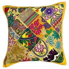 Indian Cushion Covers Pillow Home Decor 16x16" Vintage Embroidery Patchwork Boho
