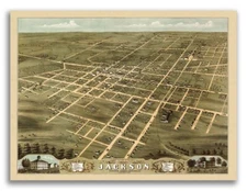 Jackson TN 1870 Historic Panoramic Town Map - 18x24