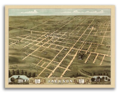 1870 Jackson Tennessee Vintage Old Panoramic City Map - 24x32