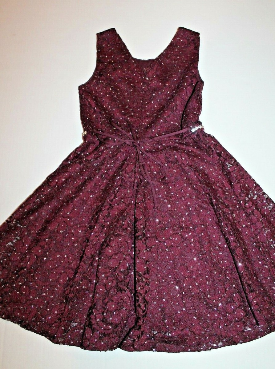 Xtraordinary Burgundy Red Lace Silver Sparkle Dressy Dress Girl Size 8 EUC  | eBay