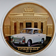 GIGANTYCZNY MEDAL: TRABANT 601 S, SAMOCHÓD NRD, pozłacany Cu, kolor, PP, C18