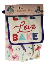 3 Pc Kitchen Set Collection - Apron/Oven Mitt/Pot Holder (Bake)