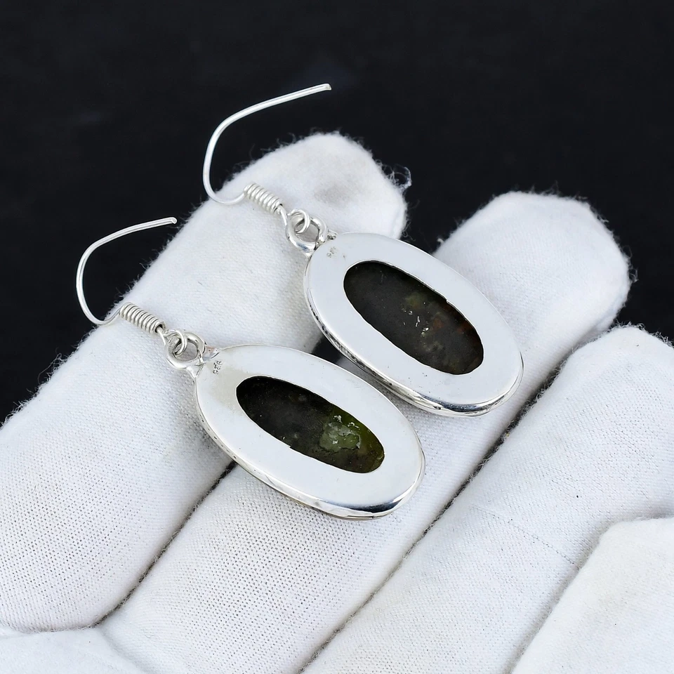 Cromo Calcedonio Gemma Orecchini 925 Argento Sterling Massiccio Gioielli Regali - Immagine 3 di 4