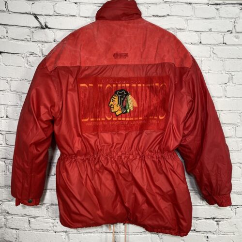 Chicago Blackhawks CAMPRI TEAMLINE Long Puffer Down Jacket Size L Vintage 90s - Picture 2 of 24