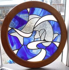 Vintage Beautiful Fish Stained Glass Round Window Panel Sun Catcher 18" J6397