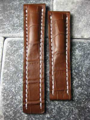 24mm Leather Strap Brown Deployment Watch Band for fits BREITLING NAVITIMER x1