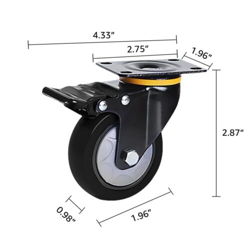 2/4 Stück Schwerlast Lenkrolle mit Bremsplatte Rollen 3" 4" 5" Polyurethan Rolle - Bild 11 von 15