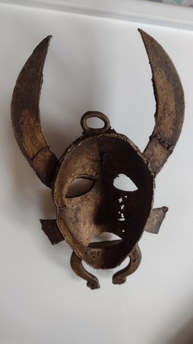 AFRICAN SENUFO BRASS Bronze MASK IVORY COAST HORNS Patina VGC - Picture 17 of 23