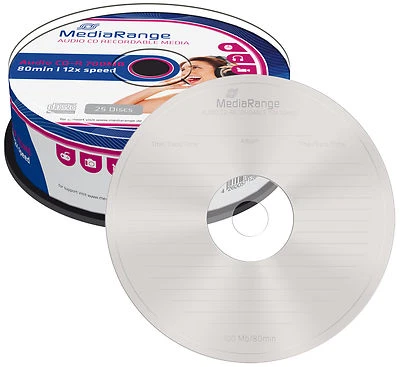 50 MediaRange AUDIO CD-R 80Min Rohlinge Musik 2x25er Spindel