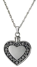Antique Etched Heart Ash Holder Cremation Urn Pendant Necklace Sterling Silver