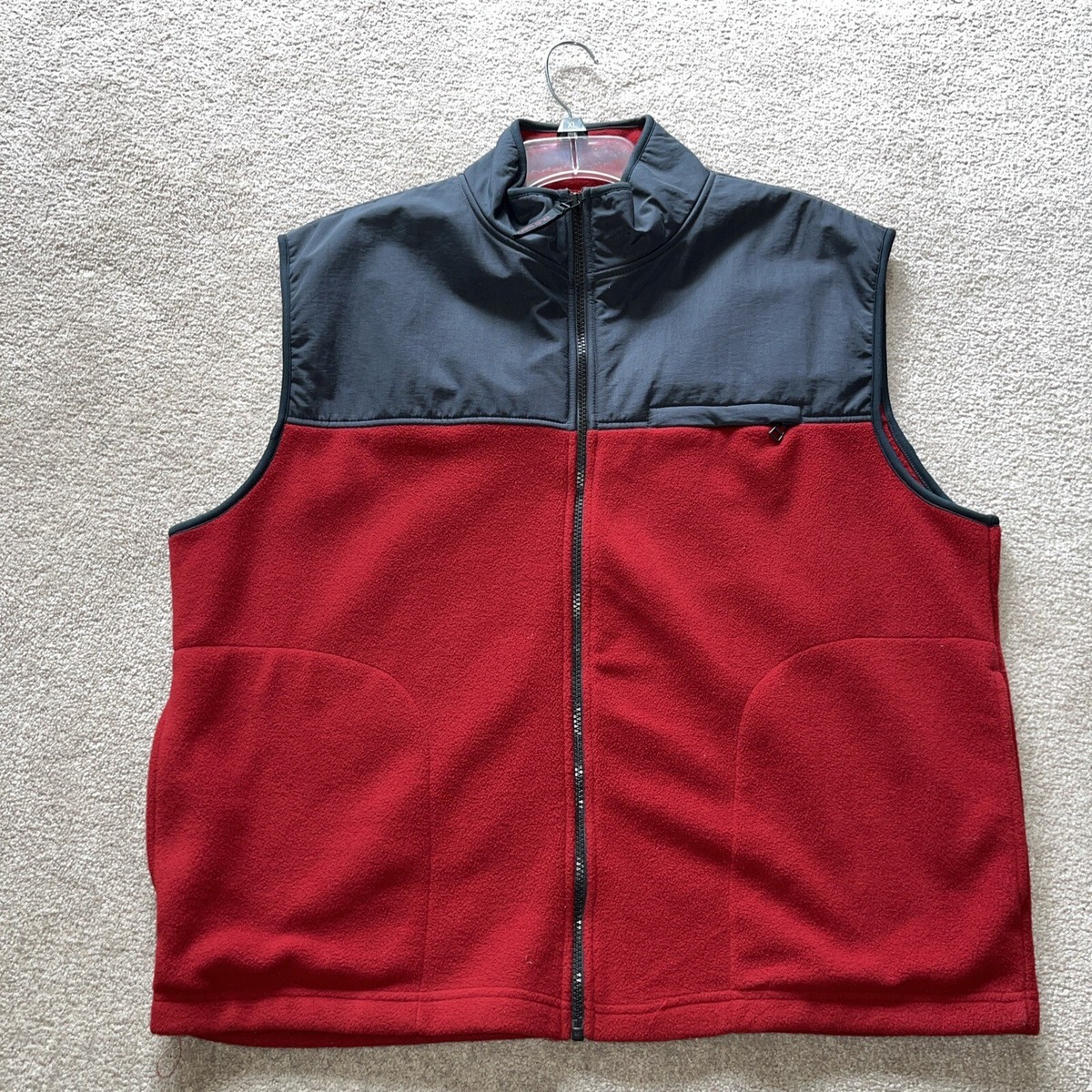 Old Navy Vintage Full Zip Fleece Vest Mens Size L Red Sherpa