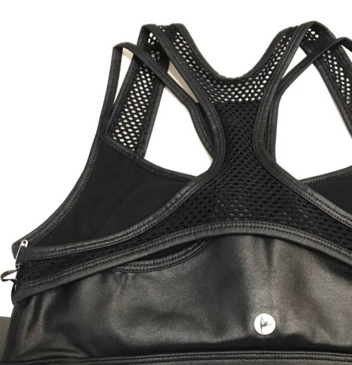 90 Degree by Reflex Black Strappy & Mesh Liquid Shine Padded Sports Bra sz S