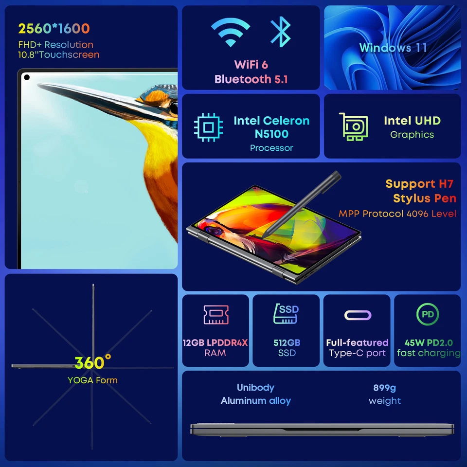 CHUW MiniBook X Touchscreen Laptop Intel N100 12GB 512GB SSD Windows 11 Home - Image 3 of 4