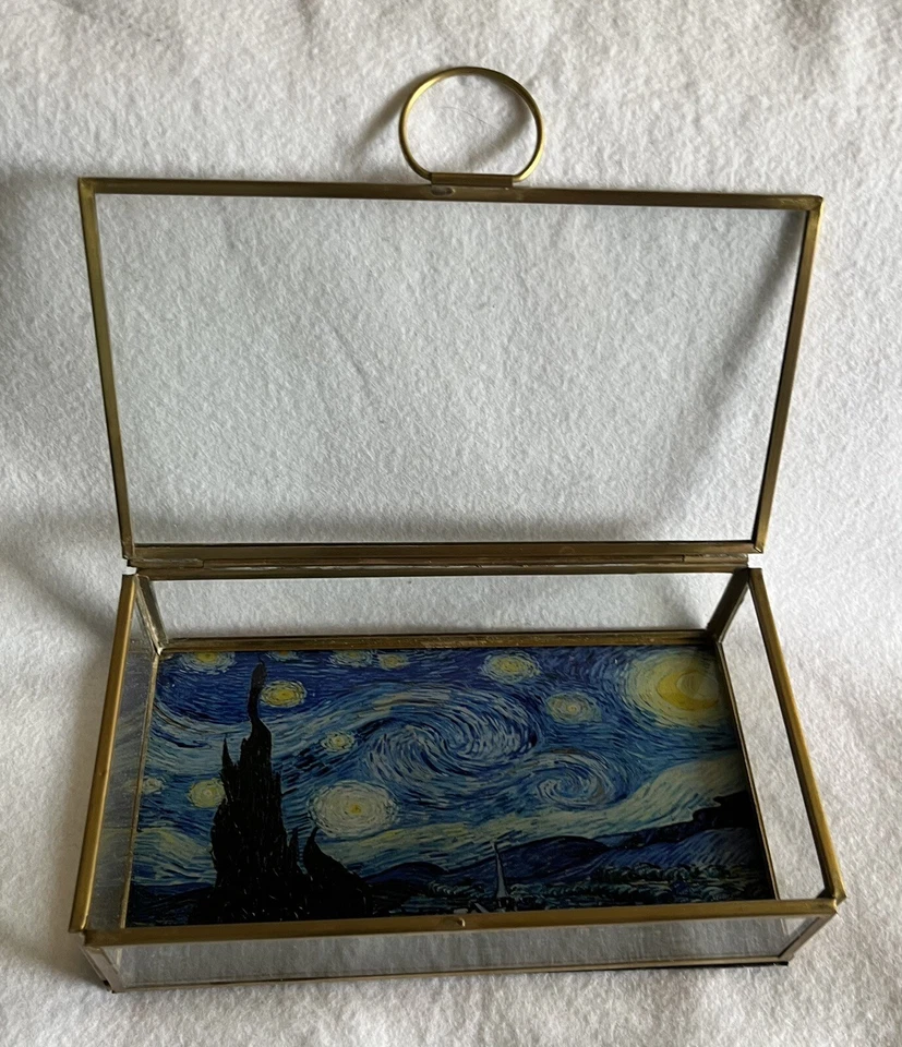 Vincent Van Gogh Starry Night Clear Glass Keepsake Trinket Box Hinged Large - Image 2 of 4