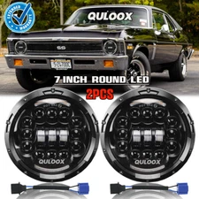 Fit Chevy Nova 1963-1978 DOT 7" inch Round LED Headlight Black Hi/Lo Sealed Beam