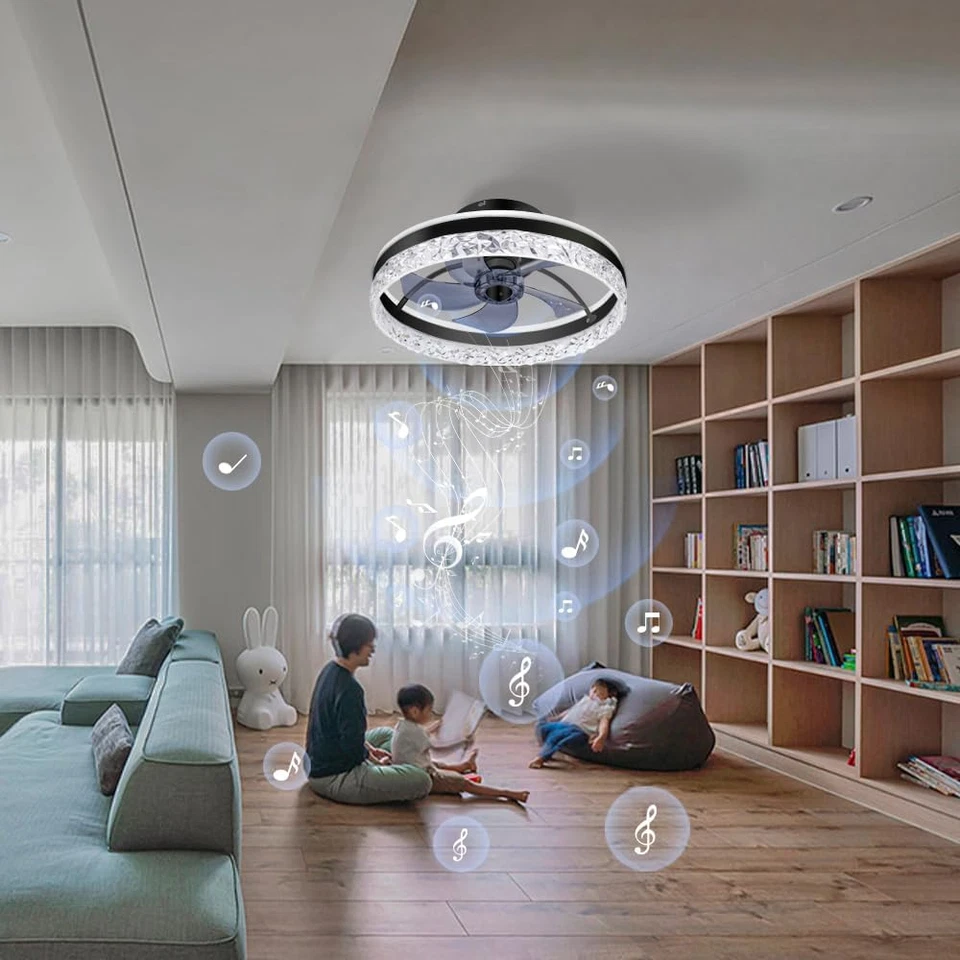 Ceiling Fan,Low Profile Ceiling Fan with Light,Flush Mount Ceiling Fan with Blue - Image 3 of 4