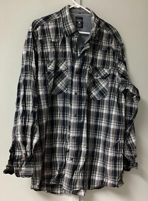 RedHead Men Button Up Shirt XL Pearl Snap Long Sleeve Plaid Green Pockets