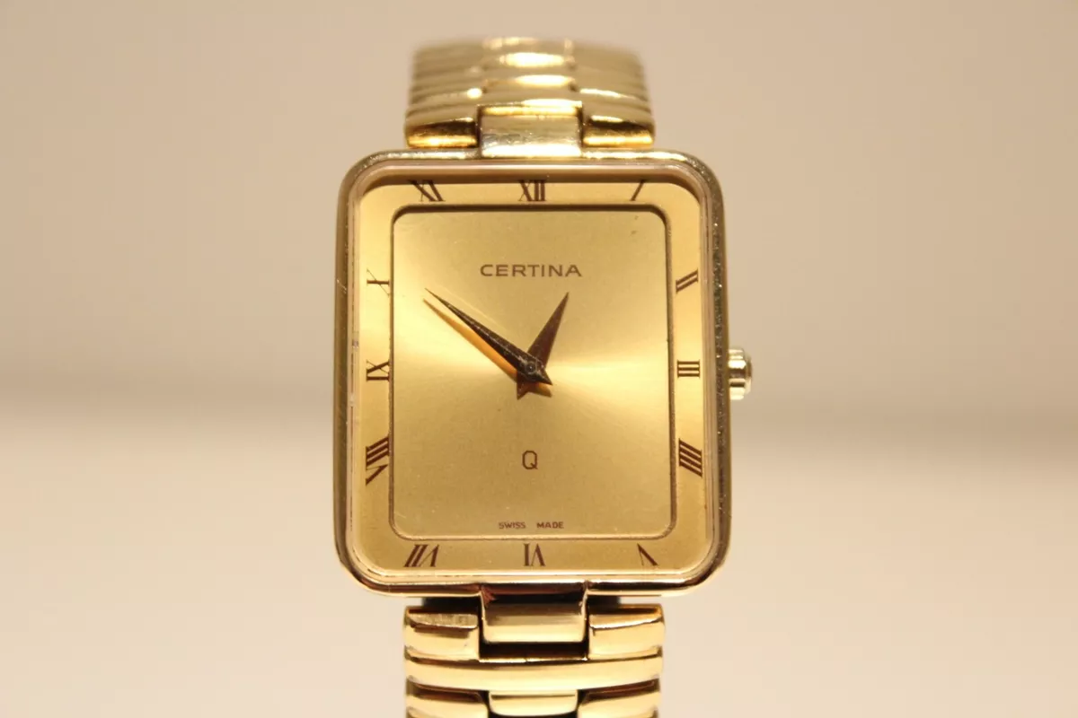 VINTAGE RECTANGULAR BEAUTIFUL SWISS GOLD PLATED MEN S QUARTZ WATCH