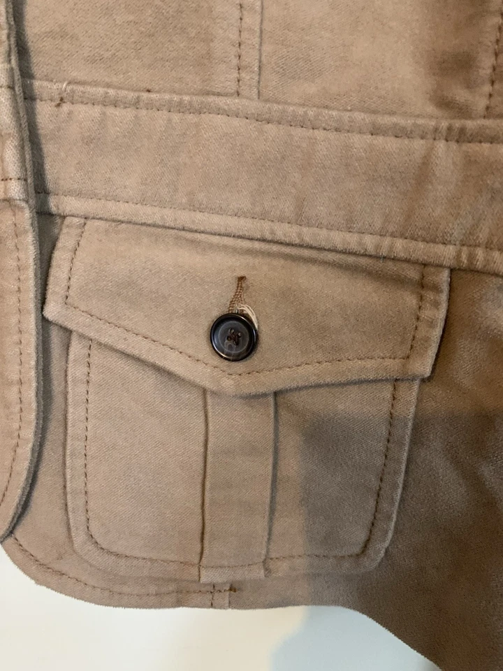 Chaqueta Ralph Lauren Talla L Botón Delantero Bronceado Charreteras Cuello Nehru Gamuza-Como Fabulosa Foto 2 de 4