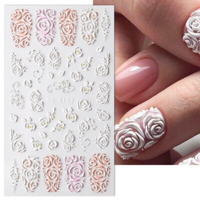 5D Nail Art Sticker Aufkleber geprägt Blumen Floral Hochzeit Deko Braut 127