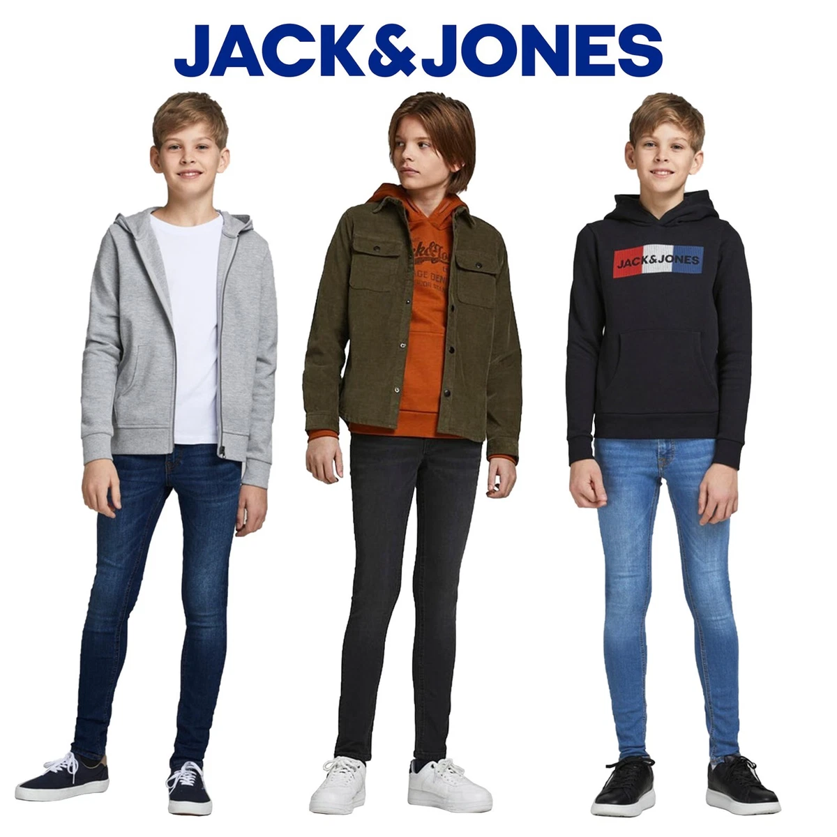 Jack & Jones Original Kids Skinny Jeans Boys Casual Black Denim Pants 8-16  Years | eBay