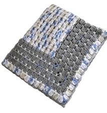 Handmade Crochet Baby Blanket Gender Neutral Gray White Lavender 39 x 32 NWOT