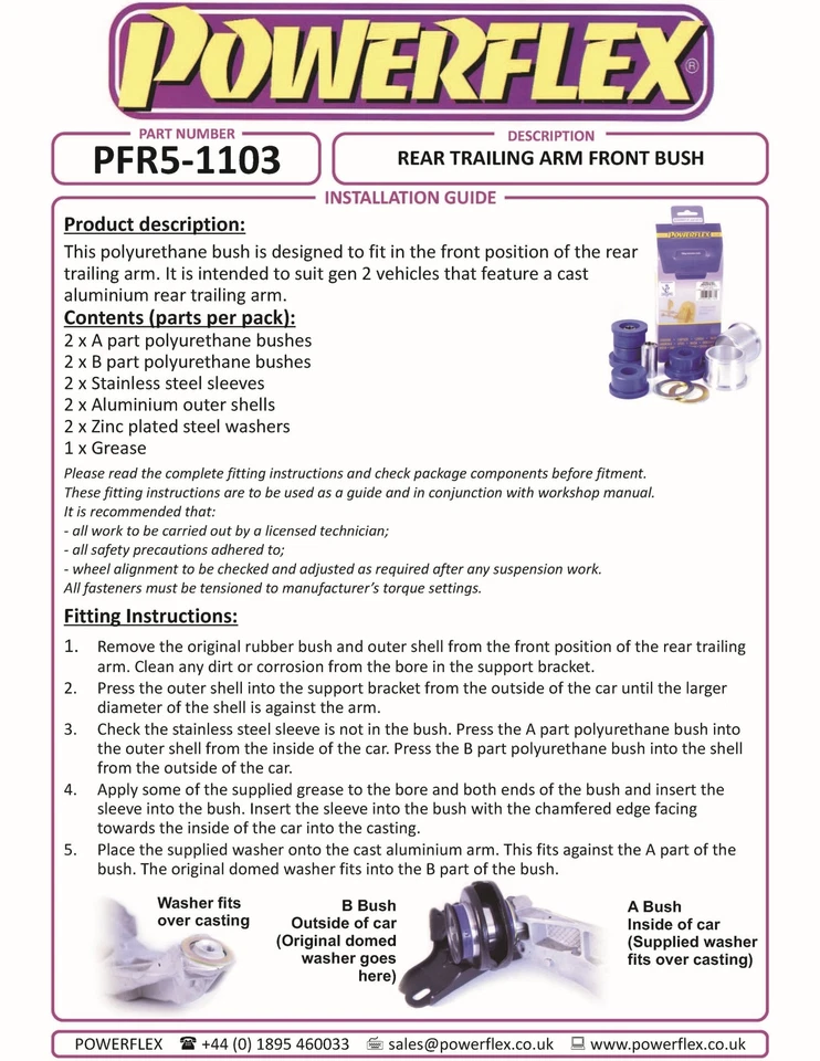 Powerflex Black RrTrailArmFr Bushes Per Mini Countryman 4WD 1 10-16 PFR5-1103BLK - Immagine 3 di 4