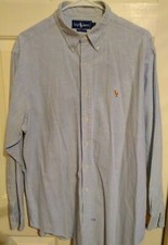 Men's Ralph Lauren Blue Stripe LS Dress Shirt Size 17/35