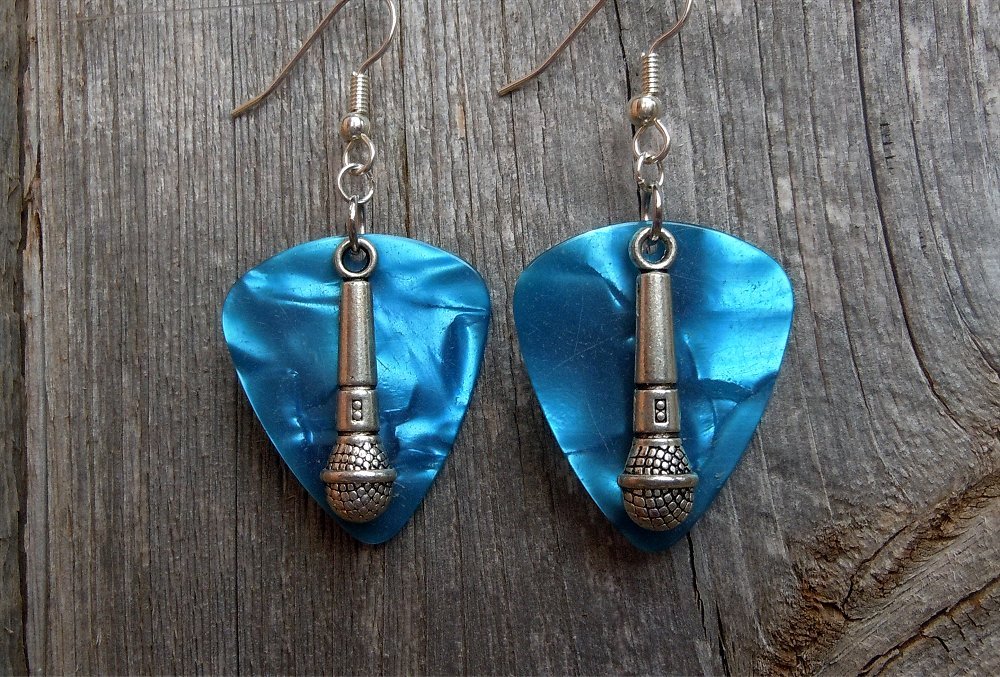 Guitar Pick Earrings with Microphone Charm for Music Lovers-image