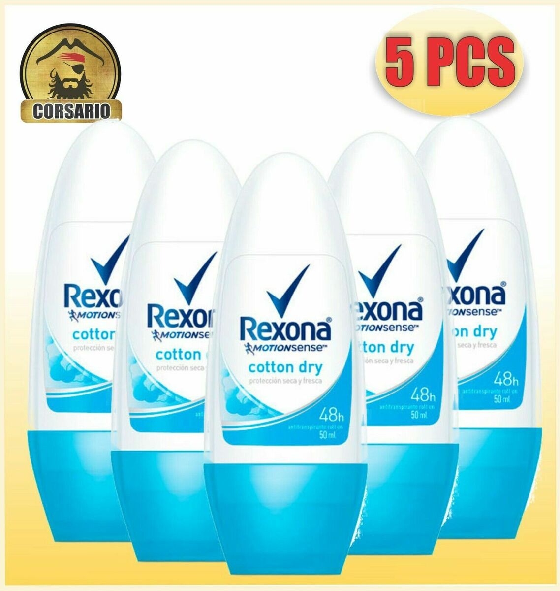 PACK X5 -REXONA COTTON DRY DEODORANT ANTI-PERSPIRANT ROLL ON- FREE US  SHIP!!!