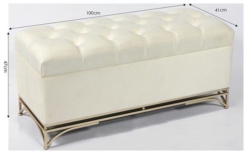 Handmade Storaged Velvet Bench with Gold metal bases in Ivory 100cm length - Picture 2 of 23