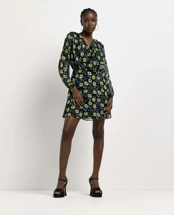 Floral cowl top neck dress
