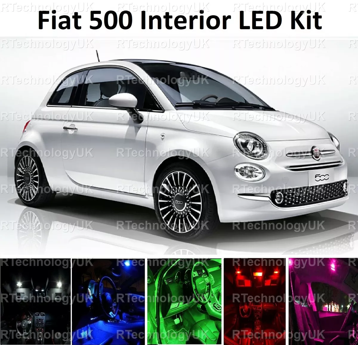 PREMIUM FIAT 500 INTERIOR LED UPGRADE KIT LIGHTS WHITE RED GREEN BLUE PURPLE