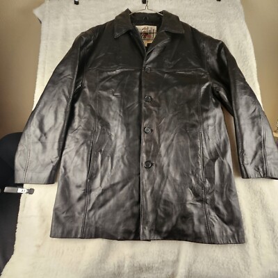 Urban Cowboy Black Leather Jacket Button Coat Pockets Men’s Size X Large  Long